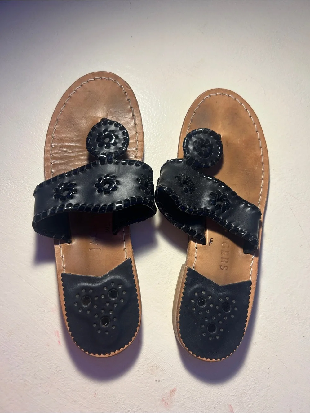 Jack Rogers Black & Tan Leather Slide Sandals